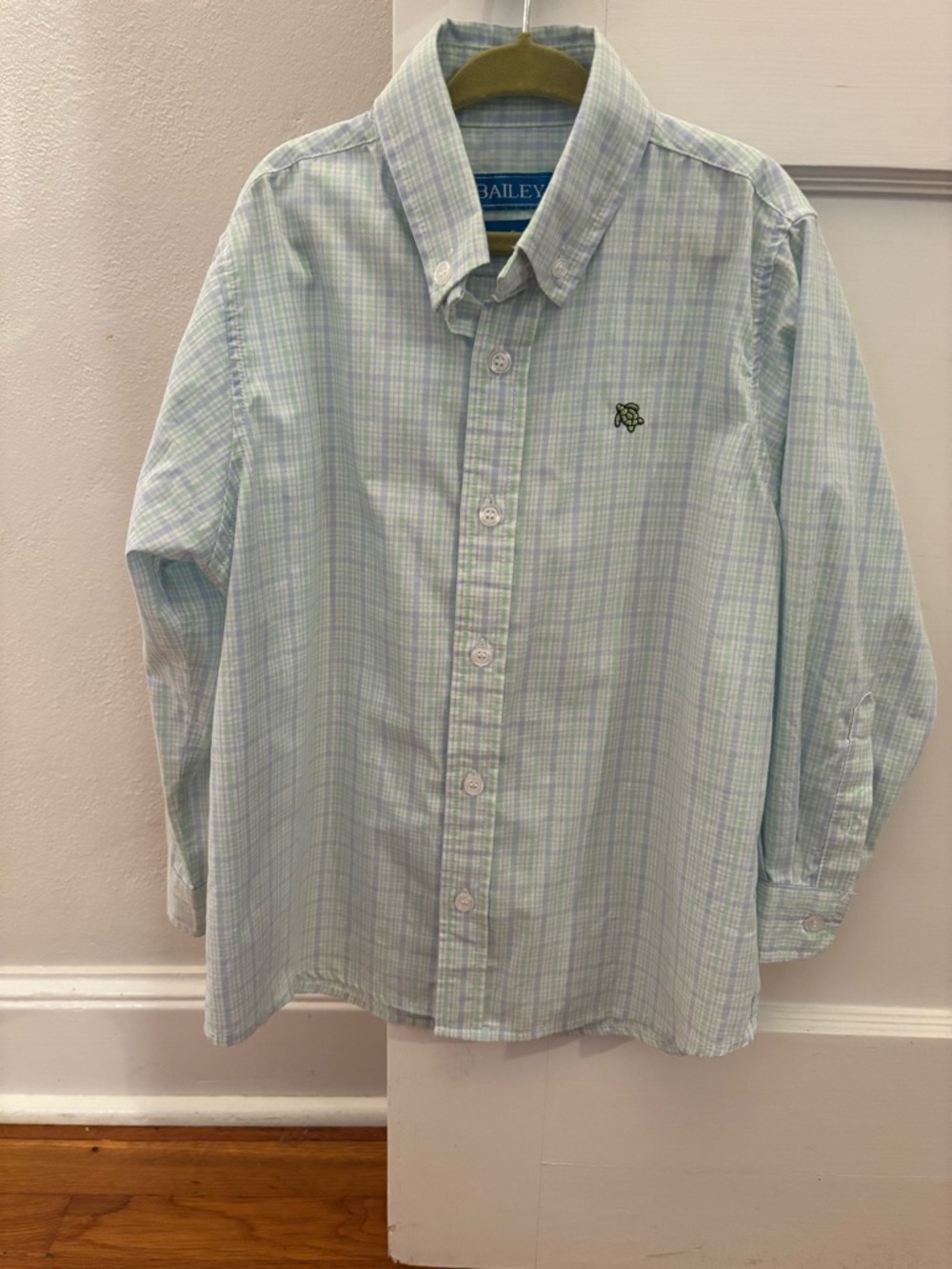 Bailey Boys Light Green and Blue Plaid Button-Down Shirt for Kids